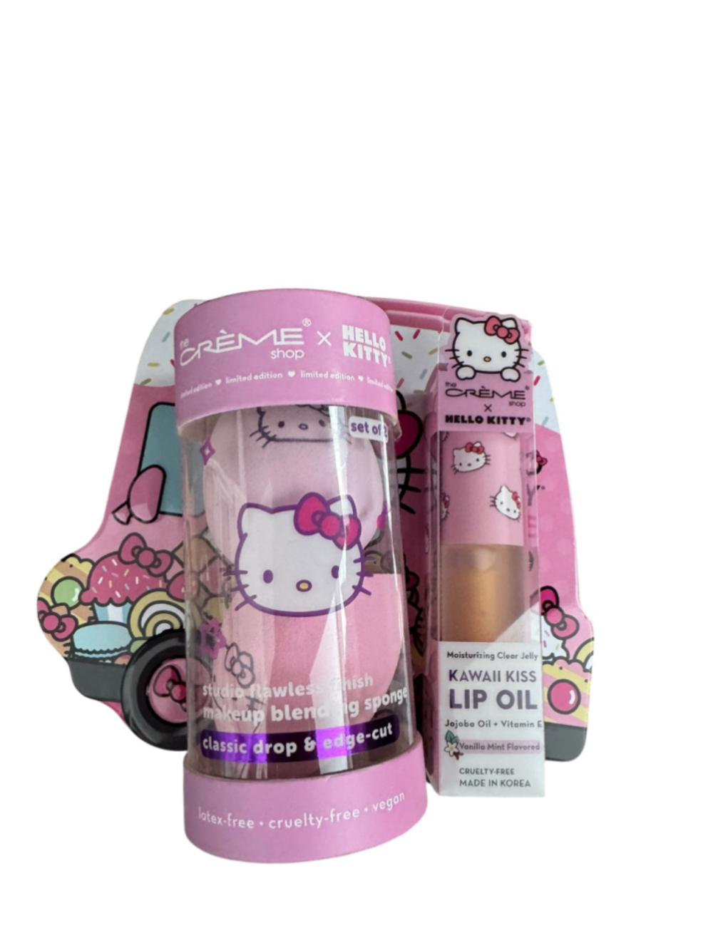 Hello Kitty Makeup Sponge, Lip Oil, Tin Case and Key Chain